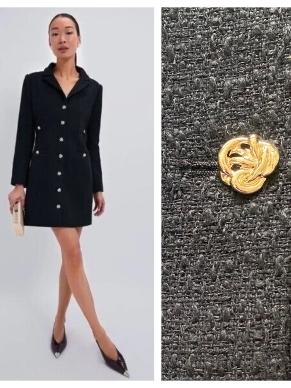 Tuckernuck Pomander Place Black Noir Tweed Stacie Dress Long Sleeve Medium